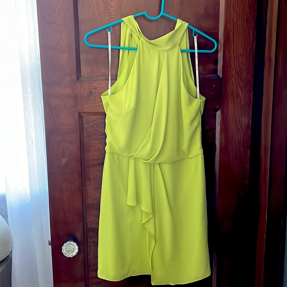 Halston Chartreuse Halter Dress